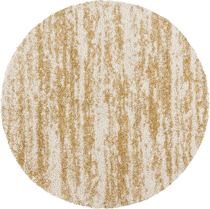 SAFAVIEH Hudson Shag Collection 7' Round Ivory/Gold SGH206D Modern Non-Shedding 2-inch Thick Entryway Foyer Living Room Bedroom Kitchen Area Rug