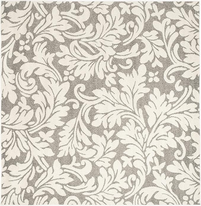 SAFAVIEH Amherst Collection Area Rug - 7' Square, Dark Grey & Beige, Floral Design, Non-Shedding & Easy Care, Ideal for High Traffic Areas in Living Room, Bedroom (AMT425R)