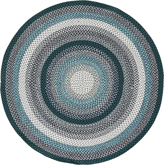 SAFAVIEH Washable Rug Outdoor Braided Collection - 5' x 8' Oval, Teal & Multi, Handmade & Reversible, Non-Shedding & Easy to Clean, Ideal for Patio, Backyard, Deck, Kitchen, Mudroom (BRD308J)
