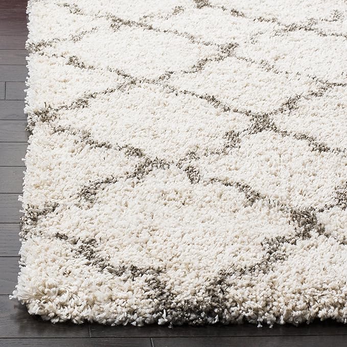 SAFAVIEH Hudson Shag Collection Runner Rug - 2'3" x 6', Ivory & Grey, Moroccan Trellis Design, Non-Shedding & Easy Care, 2-inch Thick Ideal for High Traffic Areas in Living Room, Bedroom (SGH282A)