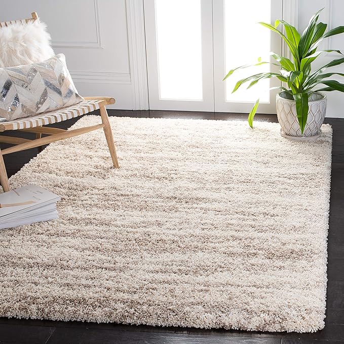 SAFAVIEH Hudson Shag Collection Area Rug - 6' x 8', Ivory/Beige, Geometric Design, Plush 1.9 Inch Thick Ideal for High Traffic Areas in Living Room, Bedroom, Dining (SGH206B)