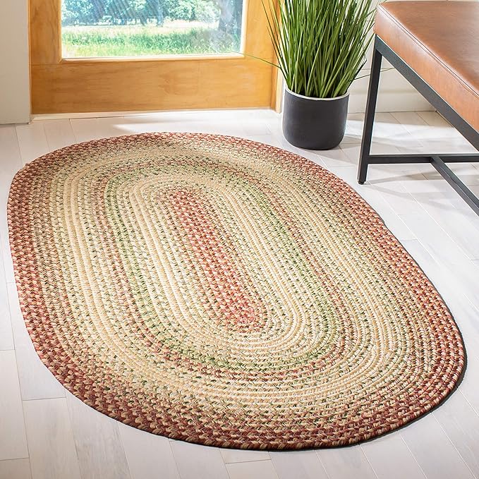 SAFAVIEH Washable Rug Outdoor Braided Collection - 3' x 5', Rust & Multi, Handmade & Reversible, Non-Shedding & Easy to Clean, Ideal for Patio, Backyard, Mudroom (BRD303A)