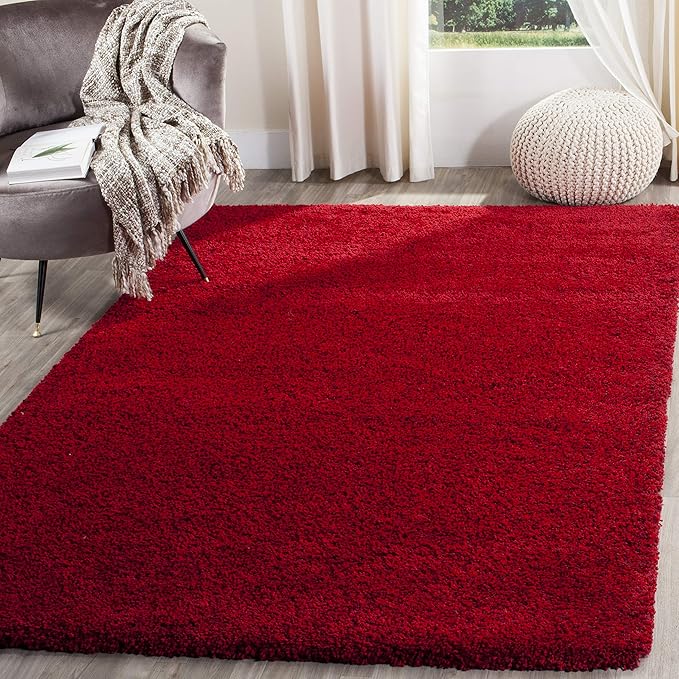 SAFAVIEH Santa Monica Shag Collection 5'3" x 7'6" Red SGN725 Solid Non-Shedding Living Room Bedroom Dining Room Entryway Plush 2-inch Thick Area Rug
