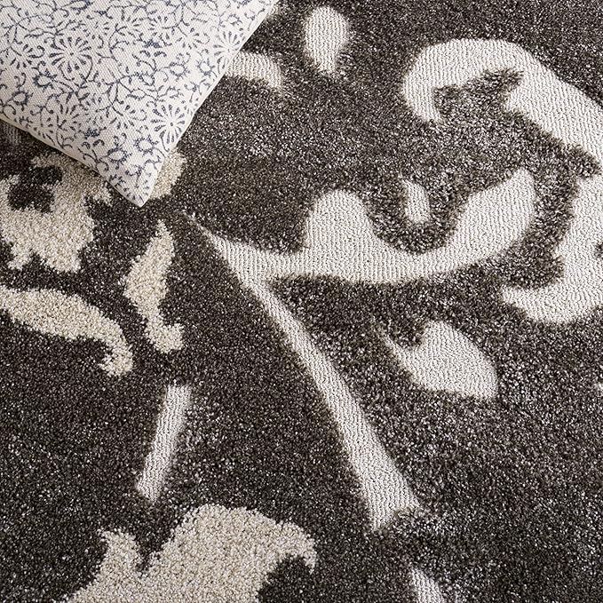 SAFAVIEH Florida Shag Collection Runner Rug - 2'3" x 9', Smoke & Beige, Floral Design, Non-Shedding & Easy Care, 1.2-inch Thick Ideal for High Traffic Areas in Living Room, Bedroom (SG458-7913)