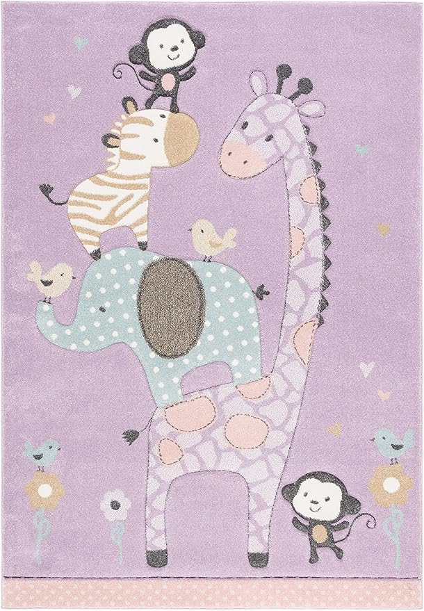 SAFAVIEH Carousel Kids 100 Collection Area Rug - 3'3" x 5'3", Purple, Transitional Design, Stain Resistant, Ideal for High Traffic Areas in Living Room, Bedroom & Dining Room (CRK120V-3)