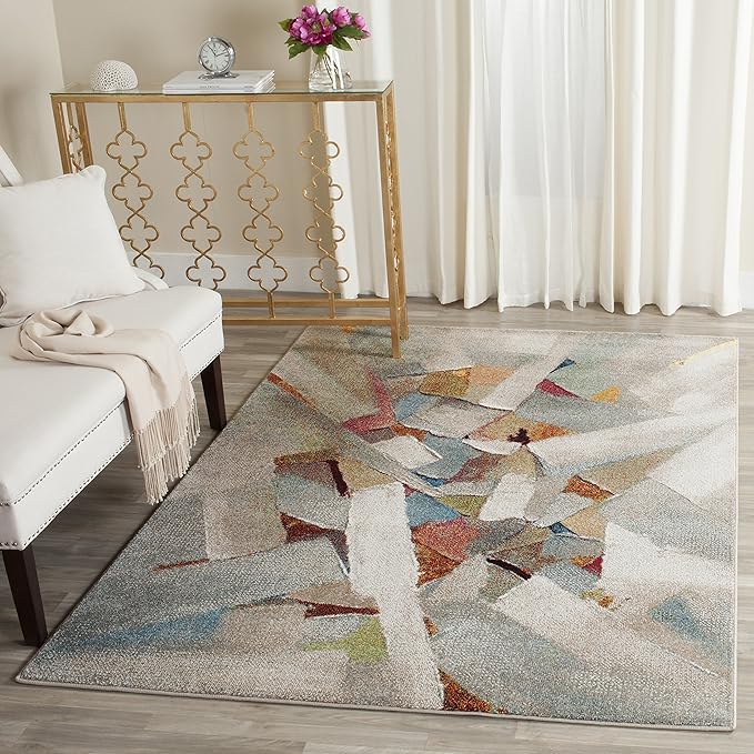 SAFAVIEH Porcello Collection Area Rug - 6'7" x 9', Grey & Multi, Modern Abstract Design, Non-Shedding & Easy Care, Ideal for High Traffic Areas in Living Room, Bedroom (PRL6937B)