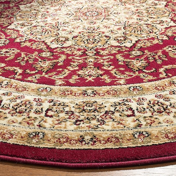 SAFAVIEH Lyndhurst Collection 8' Round Red / Ivory LNH222B Traditional Oriental Medallion Non-Shedding Dining Room Entryway Foyer Living Room Bedroom Area Rug