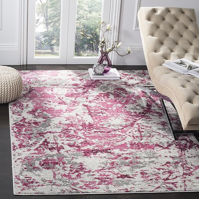 SAFAVIEH Skyler Collection 6' x 9' Pink / Ivory SKY186N Modern Abstract Non-Shedding Living Room Bedroom Dining Home Office Area Rug