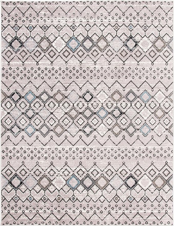 SAFAVIEH Amsterdam Collection Area Rug - 9' x 12', Light Grey & Brown, Moroccan Boho Design, Non-Shedding & Easy Care, Ideal for High Traffic Areas in Living Room, Bedroom (AMS108F)