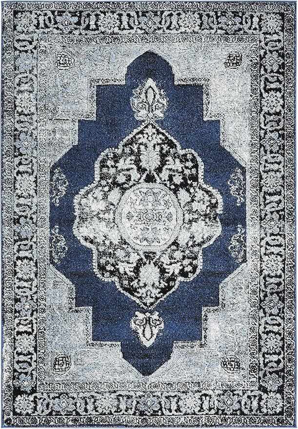 SAFAVIEH Vintage Hamadan Collection Area Rug - 5'3" x 7'6", Blue & Grey, Oriental Traditional Persian Design, Non-Shedding & Easy Care, Ideal for High Traffic Areas in Living Room, Bedroom (VTH219M)