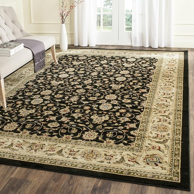 SAFAVIEH Lyndhurst Collection Area Rug - 8' x 11', Black & Ivory, Traditional Oriental Design, Non-Shedding & Easy Care, Ideal for High Traffic Areas in Living Room, Bedroom (LNH316B)