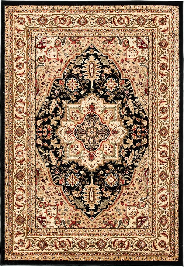 SAFAVIEH Lyndhurst Collection Area Rug - 5'3" x 7'6", Black & Beige, Traditional Oriental Design, Non-Shedding & Easy Care, Ideal for High Traffic Areas in Living Room, Bedroom (LNH330Z)