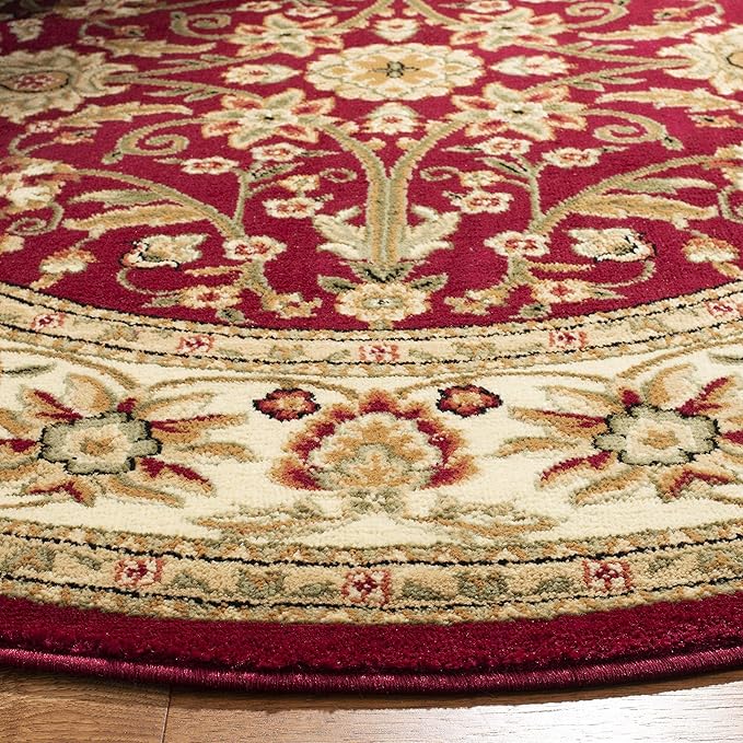 SAFAVIEH Lyndhurst Collection Area Rug - 8' Round, Red & Ivory, Traditional Oriental Design, Non-Shedding & Easy Care, Ideal for High Traffic Areas in Living Room, Bedroom (LNH212F)