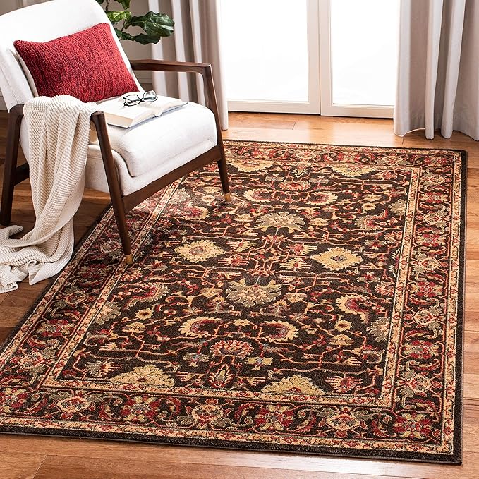 SAFAVIEH Mahal Collection Area Rug - 6'7" Square, Brown & Beige, Traditional Oriental Design, Non-Shedding & Easy Care, Ideal for High Traffic Areas in Living Room, Bedroom (MAH693T)