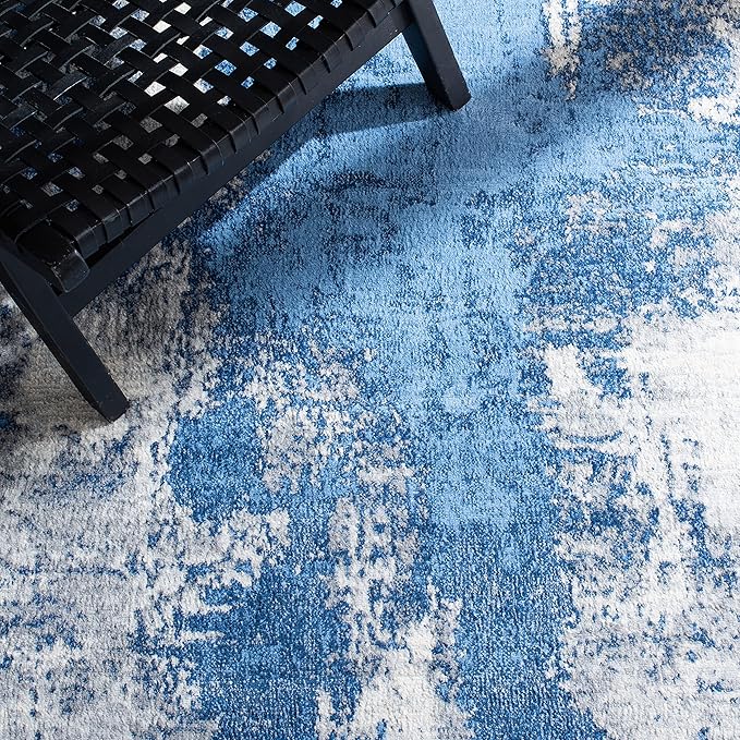 SAFAVIEH Jasper Collection Runner Rug - 2' x 10', Blue & Ivory, Modern Abstract Design, Non-Shedding & Easy Care, Ideal for High Traffic Areas in Living Room, Bedroom (JSP101M)