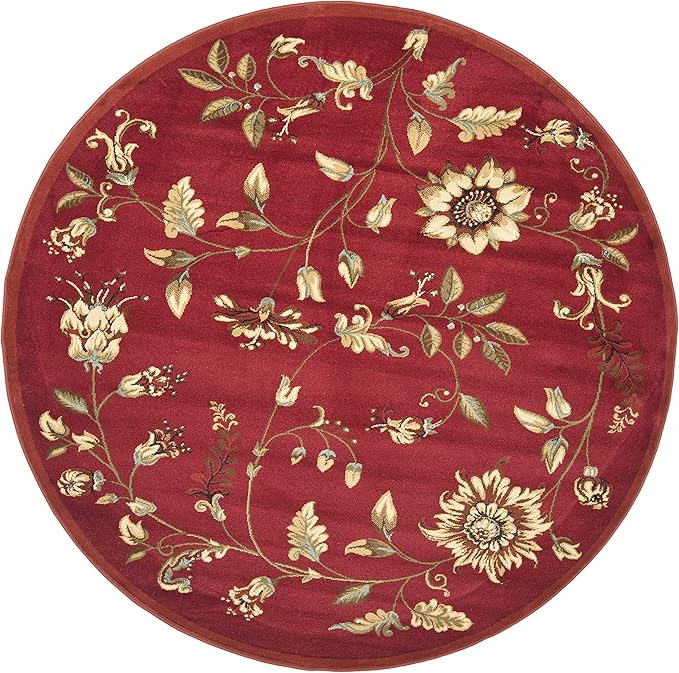 SAFAVIEH Lyndhurst Collection Area Rug - 5'3" Round, Red & Multi, Traditional Floral Design, Non-Shedding & Easy Care, Ideal for High Traffic Areas in Living Room, Bedroom (LNH552-4091)