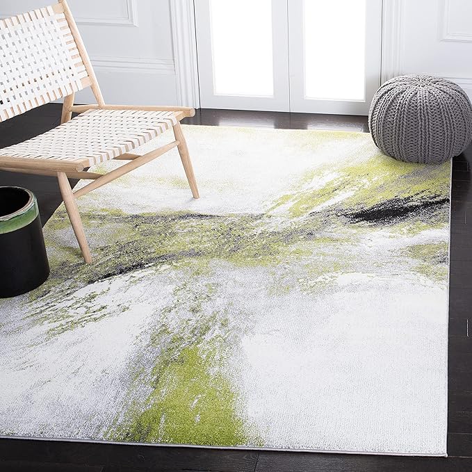 SAFAVIEH Galaxy Collection Area Rug - 4' Square, Grey & Green, Modern Abstract Design, Ideal for High Traffic Areas in Living Room, Bedroom, Dining (GAL117F-4SQ)