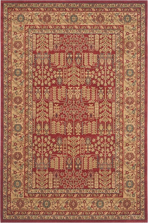 SAFAVIEH Mahal Collection Area Rug - 5'1" x 7'7", Red & Natural, Traditional Oriental Design, Non-Shedding & Easy Care, Ideal for High Traffic Areas in Living Room, Bedroom (MAH697A)