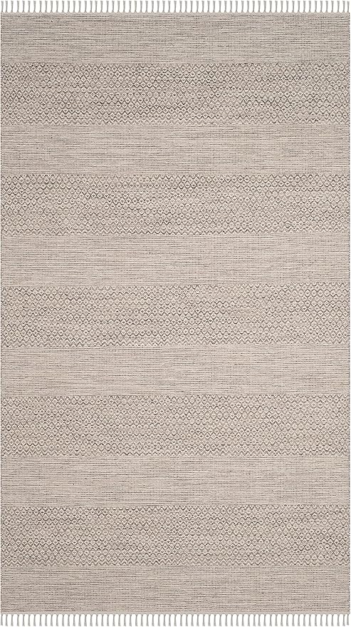 SAFAVIEH Montauk Collection Area Rug - 9' x 12', Ivory & Steel Grey, Handmade Flat Weave Boho Farmhouse Cotton Tassel Fringe, Ideal for High Traffic Areas in Living Room, Bedroom (MTK330M)