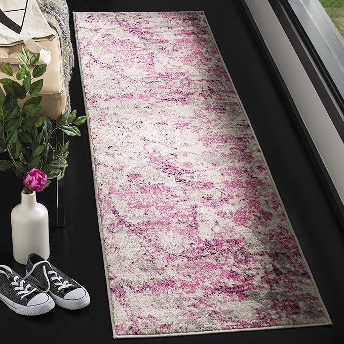 SAFAVIEH Skyler Collection 2' x 10' Pink / Ivory SKY186N Modern Abstract Non-Shedding Living Room Entryway Foyer Hallway Bedroom Runner Rug