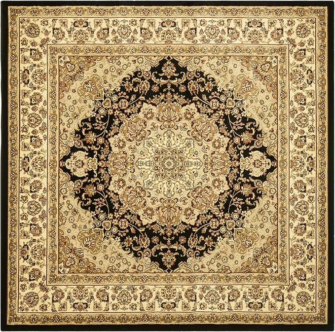 SAFAVIEH Lyndhurst Collection Area Rug - 8' Square, Black & Ivory, Traditional Oriental Medallion Design, Non-Shedding & Easy Care, Ideal for High Traffic Areas in Living Room, Bedroom (LNH222A)