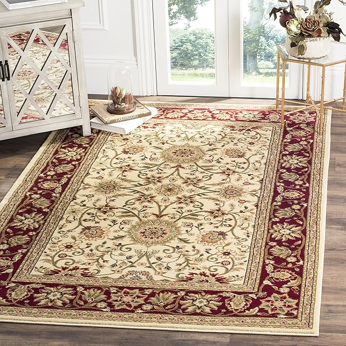 SAFAVIEH Lyndhurst Collection Area Rug - 3'3" Square, Ivory & Red, Traditional Oriental Design, Non-Shedding & Easy Care, Ideal for High Traffic Areas in Living Room, Bedroom (LNH212K)