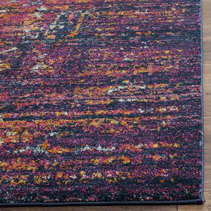 SAFAVIEH Evoke Collection Area Rug - 5'3" x 7'6", Blue & Fuchsia, Oriental Medallion Distressed Design, Non-Shedding & Easy Care, Ideal for High Traffic Areas in Living Room, Bedroom (EVK275F)