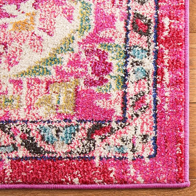 SAFAVIEH Monaco Collection X-Large Area Rug - 11' x 15', Pink & Multi, Non-Shedding & Easy to Clean, Distressed Medallion Design, Ideal for Living Room, Bedroom, Dining Space (MNC243D)