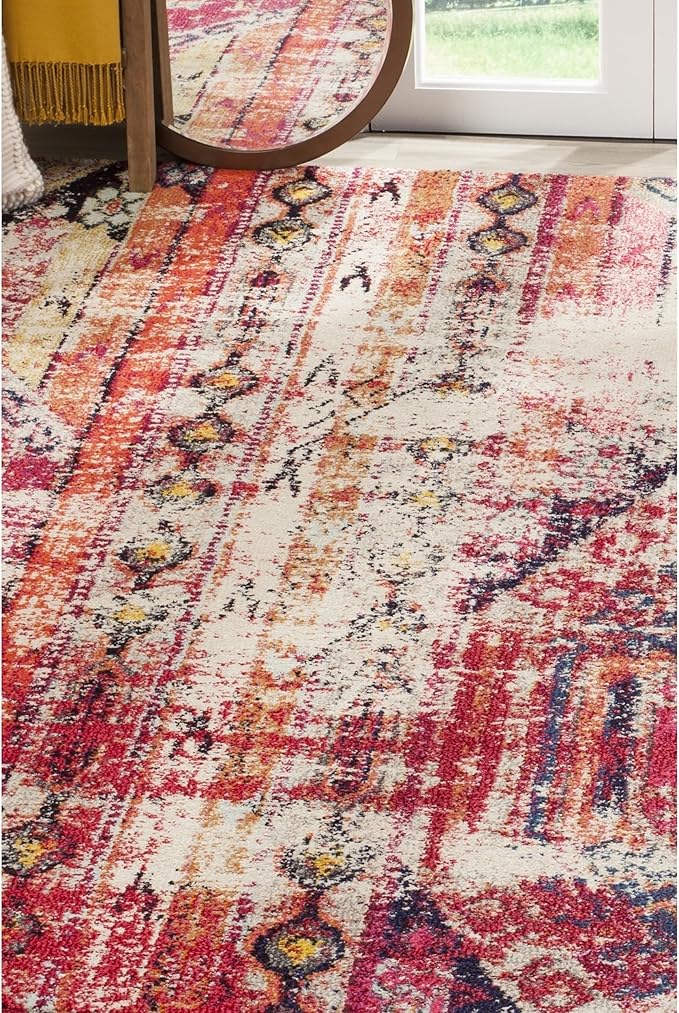 SAFAVIEH Monaco Collection Area Rug - 10' x 14', Magenta & Multi, Boho Chic Tribal Distressed Design, Non-Shedding & Easy Care, Ideal for High Traffic Areas in Living Room, Bedroom (MNC222D)
