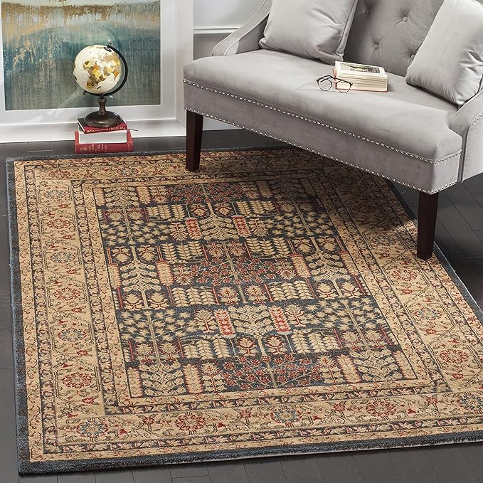 SAFAVIEH Mahal Collection Accent Rug - 4' x 5'7", Navy & Natural, Traditional Oriental Design, Non-Shedding & Easy Care, Ideal for High Traffic Areas in Entryway, Living Room, Bedroom (MAH697E)