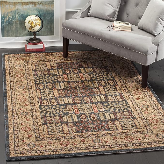 SAFAVIEH Mahal Collection Area Rug - 6'7" Square, Navy & Natural, Traditional Oriental Design, Non-Shedding & Easy Care, Ideal for High Traffic Areas in Living Room, Bedroom (MAH697E)