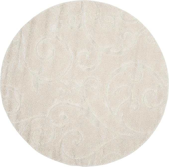 SAFAVIEH Florida Shag Collection Area Rug - 4' Round, Cream & Cream, Scroll Design, Non-Shedding & Easy to Clean, High-Low Plush Pile, Ideal for Living Room, Bedroom, Dining Space (SG455-1111)