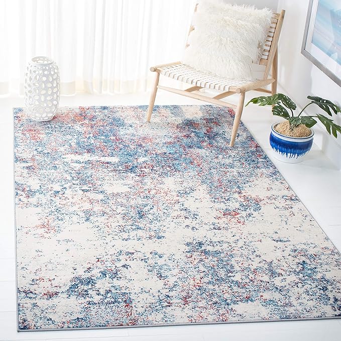 SAFAVIEH Brentwood Collection 6' x 9' Navy / Red BNT822N Modern Abstract Non-Shedding Living Room Bedroom Dining Home Office Area Rug
