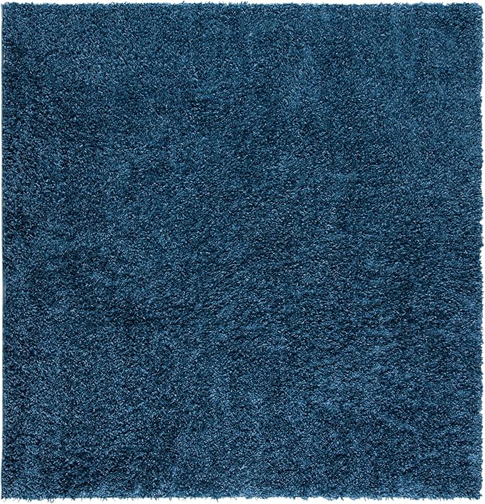 SAFAVIEH August Shag Collection Area Rug - 6'7" Square, Navy, Solid Design, Non-Shedding & Easy Care, 1.5-inch Thick Ideal for High Traffic Areas in Living Room, Bedroom (AUG200M)