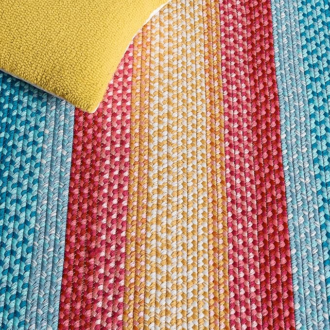 SAFAVIEH Washable Rug Outdoor Braided Collection - 4' x 6' Oval, Red & Orange, Handmade & Reversible, Non-Shedding & Easy to Clean, Ideal for Patio, Backyard, Mudroom (BRD308Q)