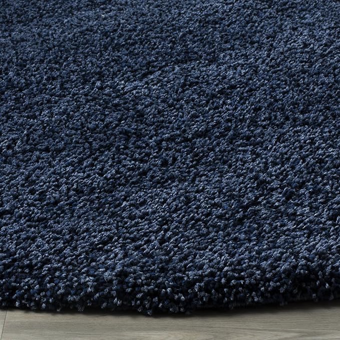 SAFAVIEH Santa Monica Shag Collection Accent Rug - 3' Round, Navy, Non-Shedding & Easy Care, 2-inch Thick, Ideal for The Living Room, Dining Room, Bedroom (SGN725-7070-3R)