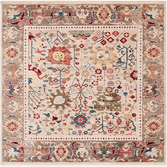 SAFAVIEH Kashan Collection Area Rug - 6'7" Square, Beige & Taupe, Traditional Oriental Design, Non-Shedding & Easy Care, Ideal for High Traffic Areas in Living Room, Bedroom, Dining (KSN303K-7SQ)