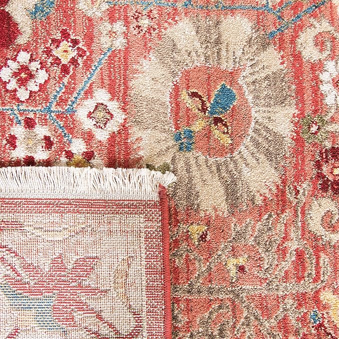 SAFAVIEH Kashan Collection Round Rug - 6'7" Round, Red & Beige, Traditional Design, Stain Resistant, Ideal for High Traffic Areas in Living Room, Bedroom & Dining Room (KSN303L-7R)