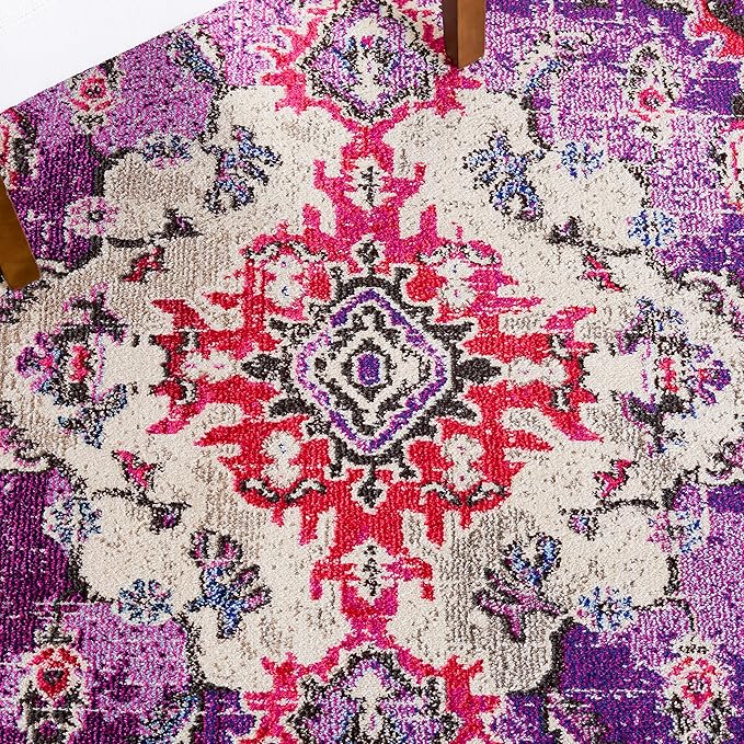 SAFAVIEH Monaco Collection Runner Rug - 2'2" x 8', Violet & Fuchsia, Non-Shedding & Easy to Clean, Distressed Medallion Design, Ideal for Hallway, Foyer, Entryway, Kitchen, Bedroom (MNC243P)