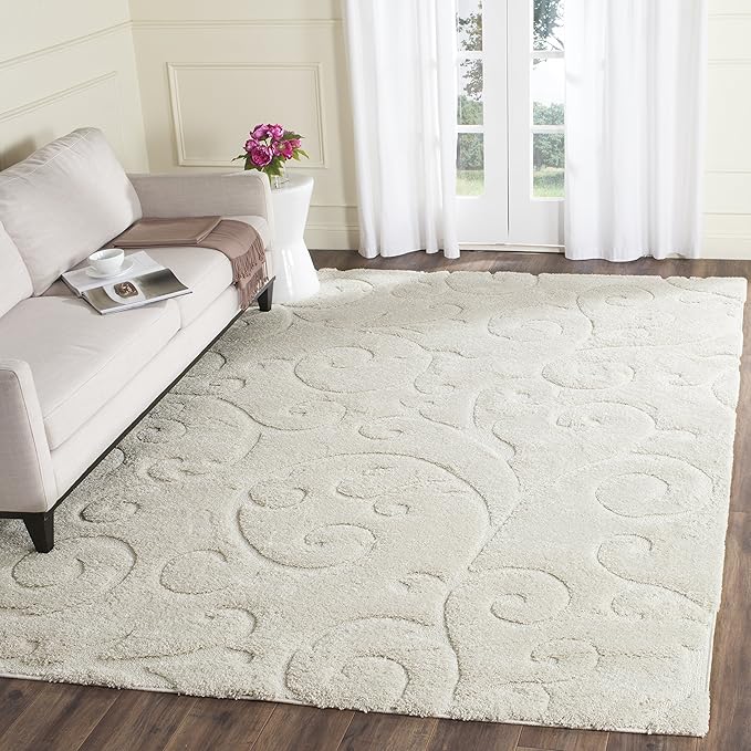SAFAVIEH Florida Shag Collection Area Rug - 6' x 9', Cream & Cream, Scroll Design, Non-Shedding & Easy to Clean, High-Low Plush Pile, Ideal for Living Room, Bedroom, Dining Space (SG455-1111)