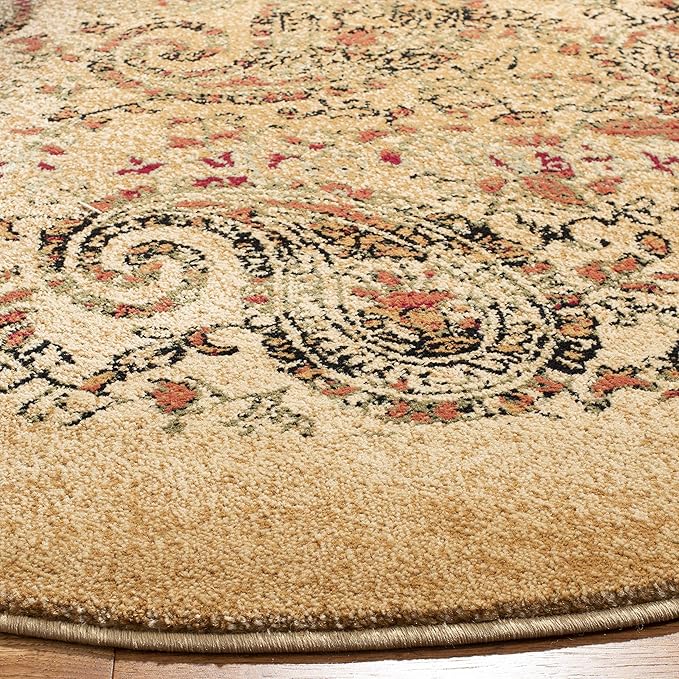 SAFAVIEH Lyndhurst Collection Area Rug - 4' Round, Beige & Multi, Traditional Paisley Design, Non-Shedding & Easy Care, Ideal for High Traffic Areas in Living Room, Bedroom (LNH224A)