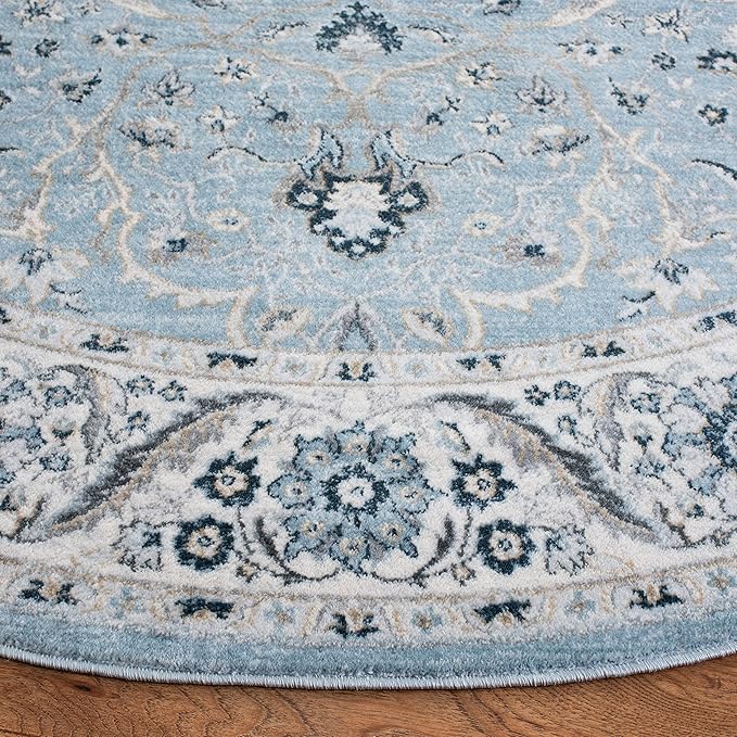 SAFAVIEH Isabella Collection Area Rug - 5'3" Round, Light Blue & Cream, Oriental Design, Non-Shedding & Easy Care, Ideal for High Traffic Areas in Living Room, Bedroom, Dining (ISA912M-5R)
