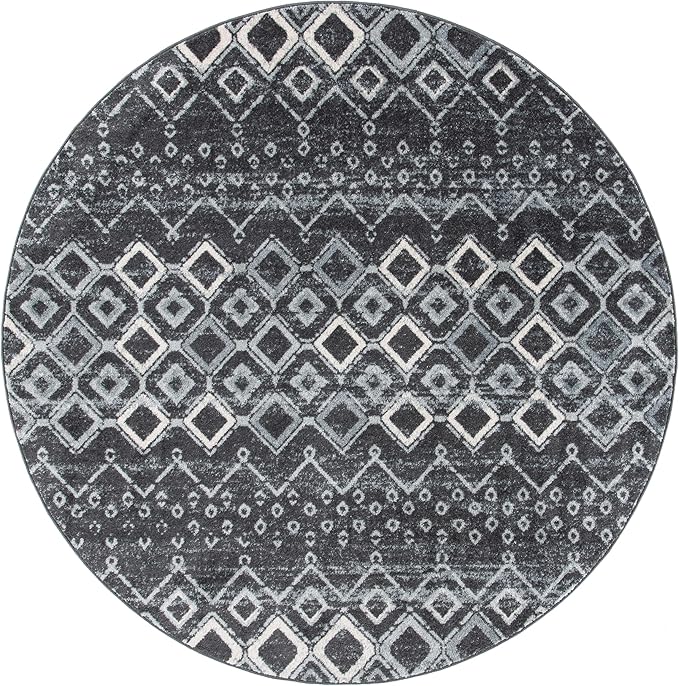SAFAVIEH Amsterdam Collection Area Rug - 8' Round, Dark Grey & Light Grey, Non- Shedding & Easy to Clean, Ideal for Living Room, Bedroom, Dining Space (AMS108J)