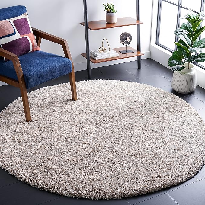 SAFAVIEH Santa Monica Shag Collection Accent Rug - 3' Round, Beige, Non-Shedding & Easy Care, 2-inch Thick, Ideal for The Living Room, Dining Room, Bedroom (SGN725-1313-3R)