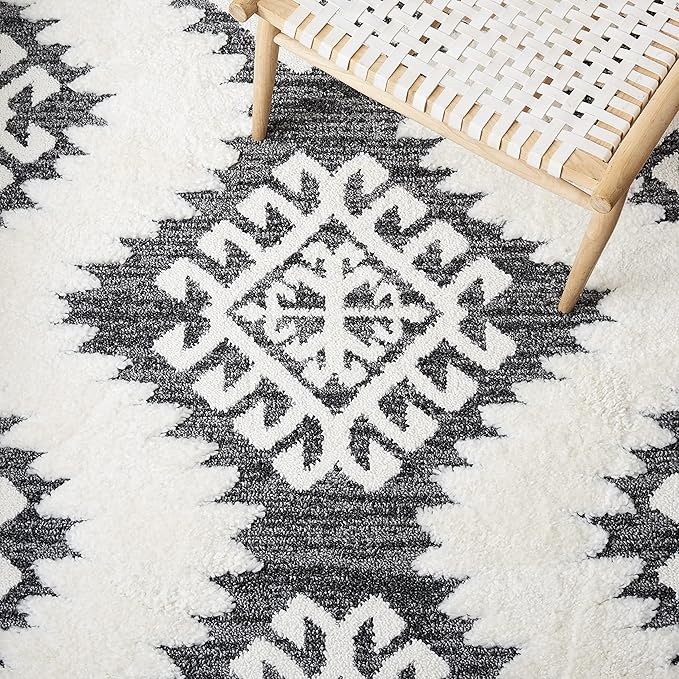 SAFAVIEH Moroccan Tassel Shag Collection Accent Rug - 3' x 5', Dark Grey & Ivory, Non-Shedding & Easy Care, 2-inch Thick Ideal for High Traffic Areas in Entryway, Living Room, Bedroom (MTS652H)