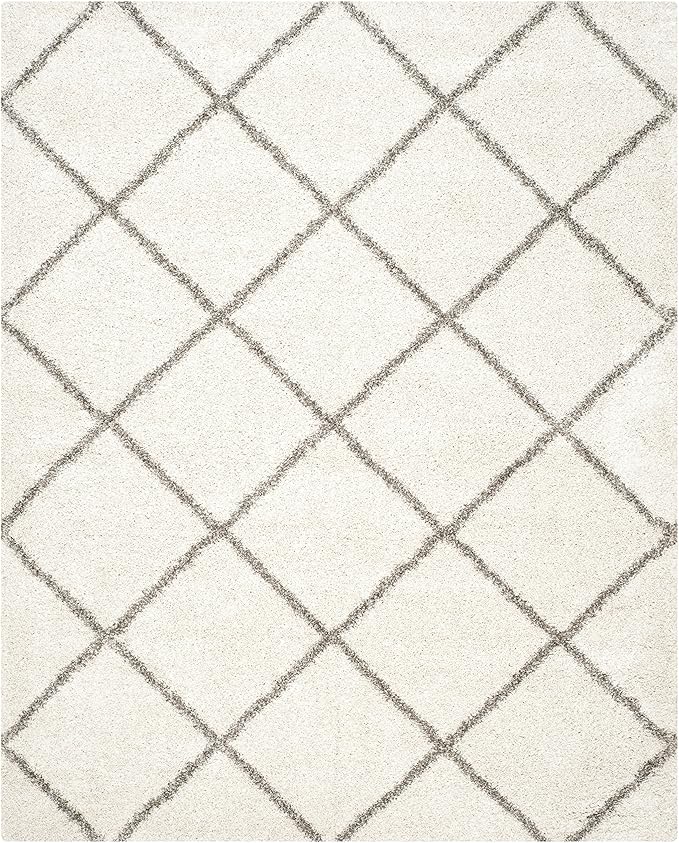 SAFAVIEH Hudson Shag Collection X-Large Area Rug - 11' x 15', Ivory & Grey, Modern Trellis Design, Non-Shedding & Easy Care, 2-inch Thick Ideal for High Traffic Areas in Living Room, Bedroom (SGH281A)