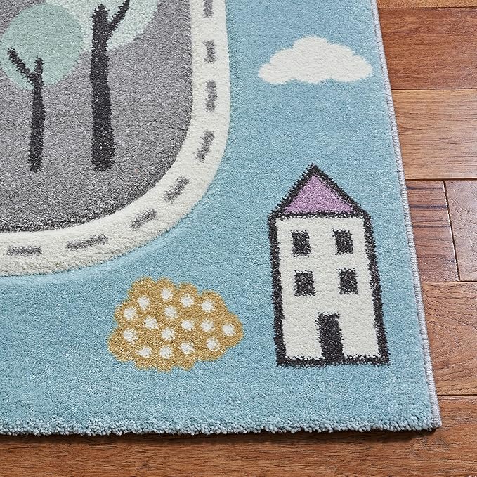 SAFAVIEH Carousel Kids Collection Area Rug - 2'3" x 10' Runner, Grey/Light Blue, Geometric Design, Ideal for High Traffic Areas in Living Room, Bedroom, Dining (CRK193F)