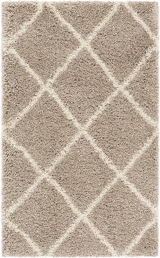 SAFAVIEH Hudson Shag Collection Accent Rug - 2' x 3', Beige & Ivory, Modern Trellis Design, Non-Shedding & Easy Care, 2-inch Thick Ideal for High Traffic Areas in Foyer, Living Room, Bedroom (SGH281S)
