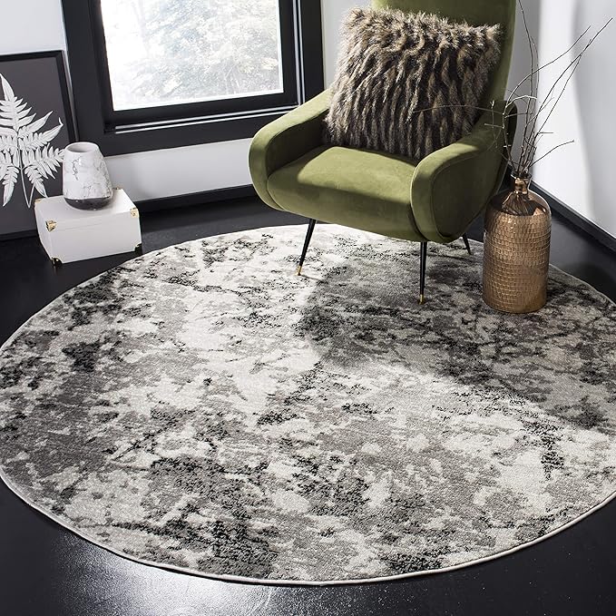 SAFAVIEH Skyler Collection 4' Round Grey/Ivory SKY186K Modern Abstract Non-Shedding Living Room Dining Bedroom Foyer Area Rug