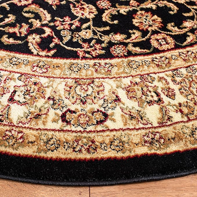 SAFAVIEH Lyndhurst Collection Area Rug - 8' Round, Black & Ivory, Traditional Oriental Medallion Design, Non-Shedding & Easy Care, Ideal for High Traffic Areas in Living Room, Bedroom (LNH222A)